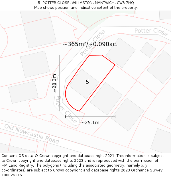 5, POTTER CLOSE, WILLASTON, NANTWICH, CW5 7HQ: Plot and title map