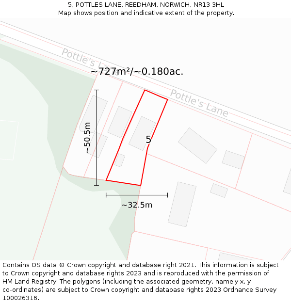 5, POTTLES LANE, REEDHAM, NORWICH, NR13 3HL: Plot and title map