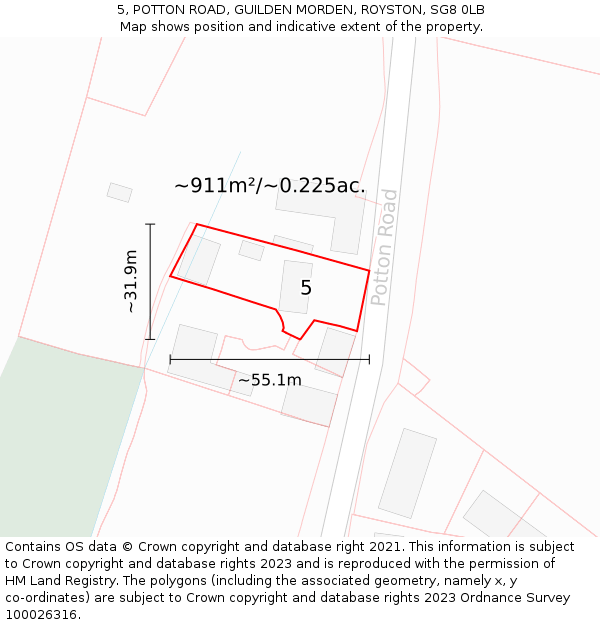 5, POTTON ROAD, GUILDEN MORDEN, ROYSTON, SG8 0LB: Plot and title map