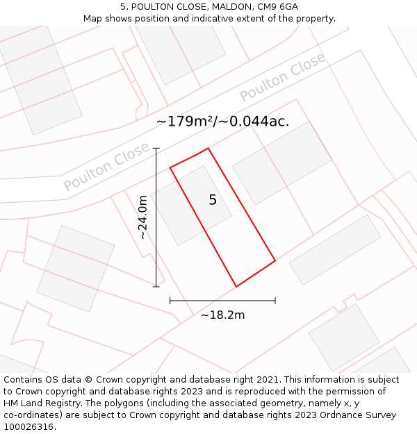 5, POULTON CLOSE, MALDON, CM9 6GA: Plot and title map