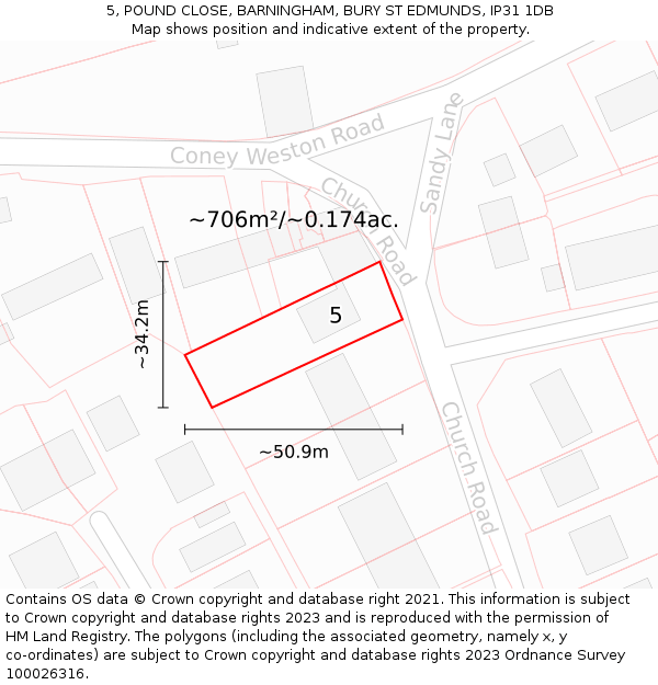 5, POUND CLOSE, BARNINGHAM, BURY ST EDMUNDS, IP31 1DB: Plot and title map