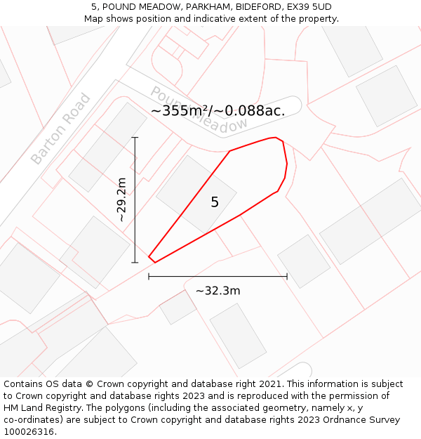 5, POUND MEADOW, PARKHAM, BIDEFORD, EX39 5UD: Plot and title map