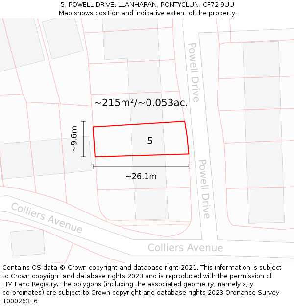 5, POWELL DRIVE, LLANHARAN, PONTYCLUN, CF72 9UU: Plot and title map