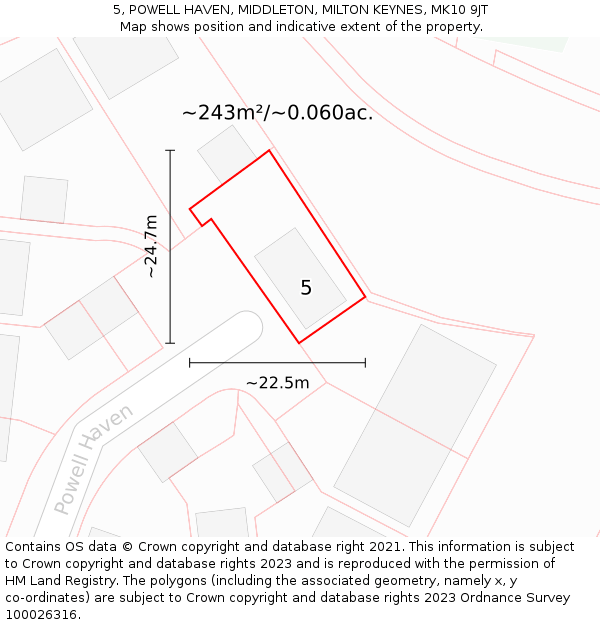 5, POWELL HAVEN, MIDDLETON, MILTON KEYNES, MK10 9JT: Plot and title map