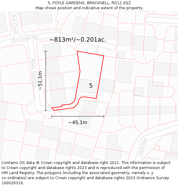 5, POYLE GARDENS, BRACKNELL, RG12 2QZ: Plot and title map