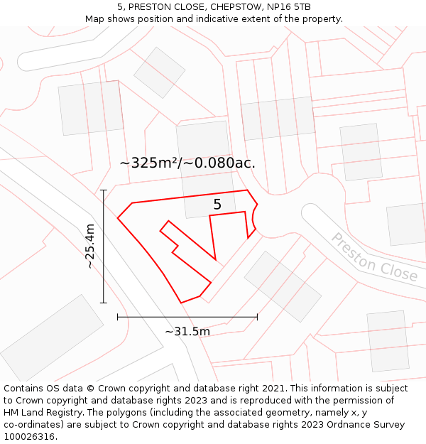 5, PRESTON CLOSE, CHEPSTOW, NP16 5TB: Plot and title map