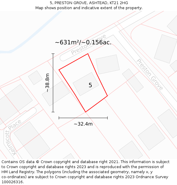 5, PRESTON GROVE, ASHTEAD, KT21 2HG: Plot and title map