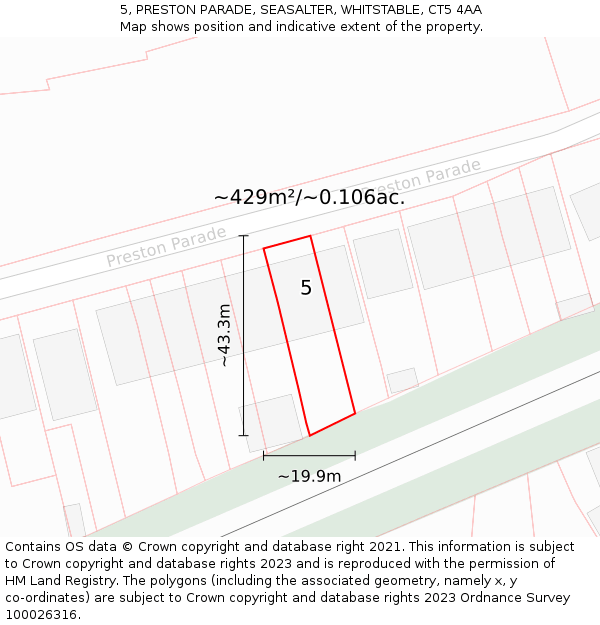 5, PRESTON PARADE, SEASALTER, WHITSTABLE, CT5 4AA: Plot and title map