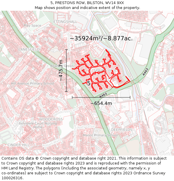 5, PRESTONS ROW, BILSTON, WV14 9XX: Plot and title map