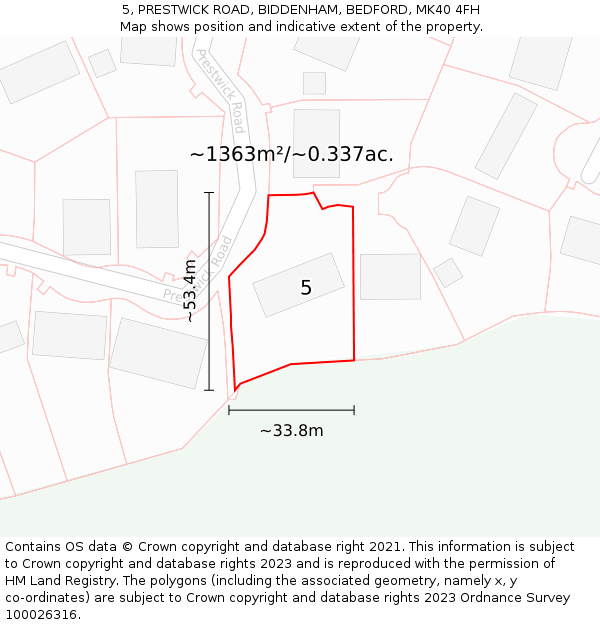 5, PRESTWICK ROAD, BIDDENHAM, BEDFORD, MK40 4FH: Plot and title map