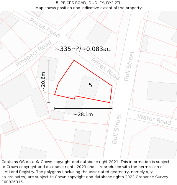 5, PRICES ROAD, DUDLEY, DY3 2TL: Plot and title map