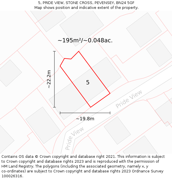 5, PRIDE VIEW, STONE CROSS, PEVENSEY, BN24 5GF: Plot and title map