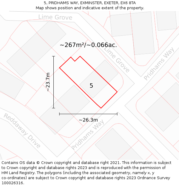 5, PRIDHAMS WAY, EXMINSTER, EXETER, EX6 8TA: Plot and title map