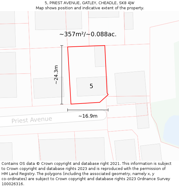 5, PRIEST AVENUE, GATLEY, CHEADLE, SK8 4JW: Plot and title map