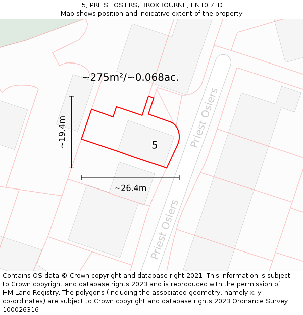 5, PRIEST OSIERS, BROXBOURNE, EN10 7FD: Plot and title map