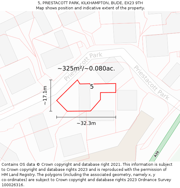 5, PRIESTACOTT PARK, KILKHAMPTON, BUDE, EX23 9TH: Plot and title map