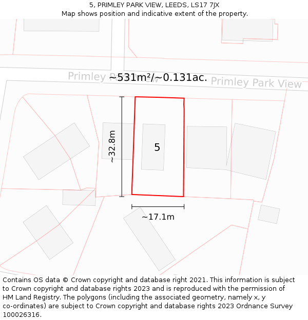 5, PRIMLEY PARK VIEW, LEEDS, LS17 7JX: Plot and title map