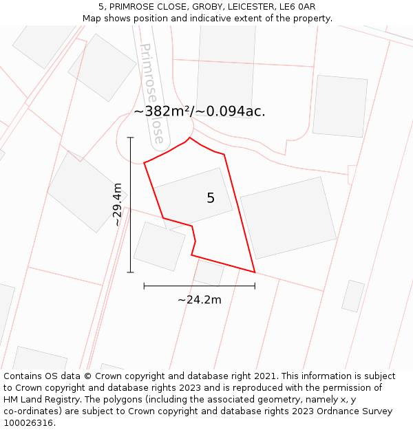 5, PRIMROSE CLOSE, GROBY, LEICESTER, LE6 0AR: Plot and title map