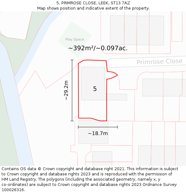 5, PRIMROSE CLOSE, LEEK, ST13 7AZ: Plot and title map