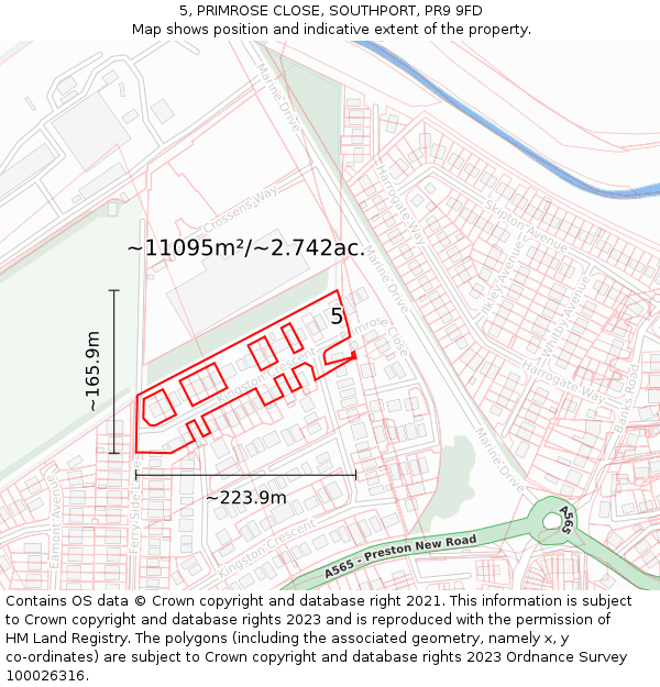 5, PRIMROSE CLOSE, SOUTHPORT, PR9 9FD: Plot and title map