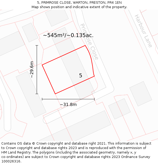 5, PRIMROSE CLOSE, WARTON, PRESTON, PR4 1EN: Plot and title map