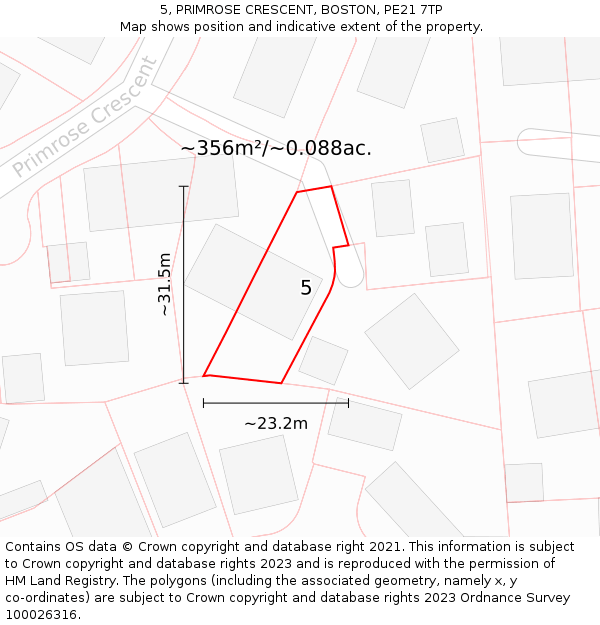5, PRIMROSE CRESCENT, BOSTON, PE21 7TP: Plot and title map