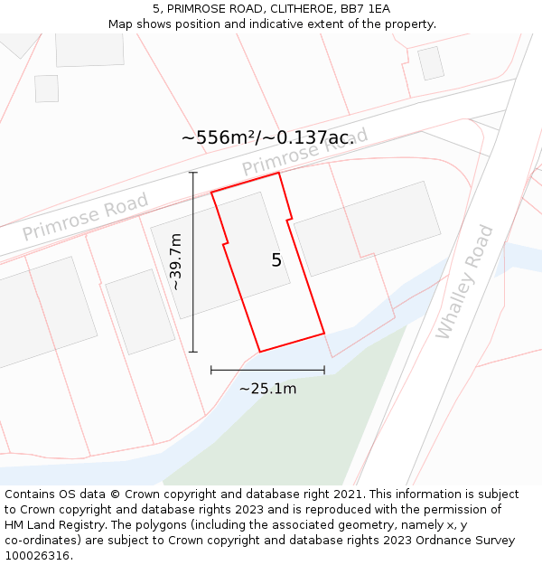5, PRIMROSE ROAD, CLITHEROE, BB7 1EA: Plot and title map