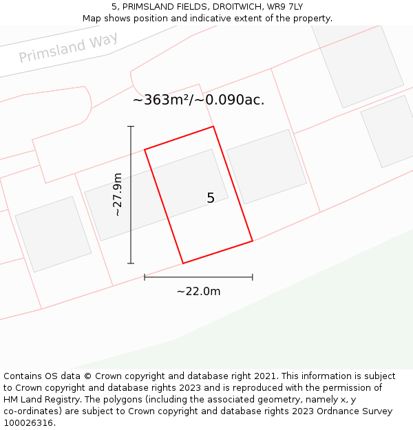 5, PRIMSLAND FIELDS, DROITWICH, WR9 7LY: Plot and title map