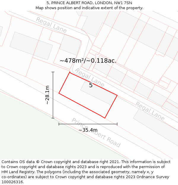 5, PRINCE ALBERT ROAD, LONDON, NW1 7SN: Plot and title map