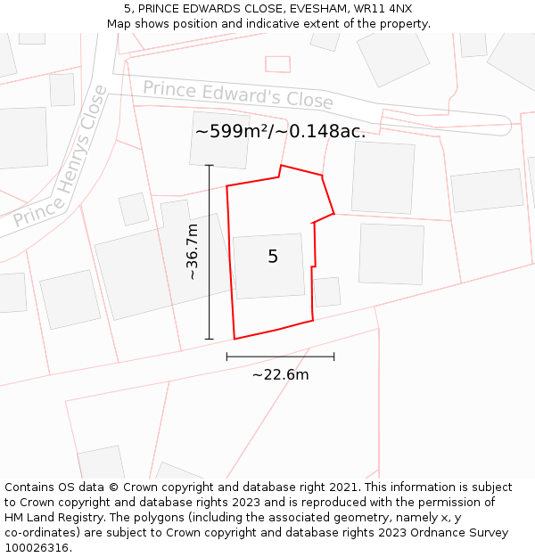 5, PRINCE EDWARDS CLOSE, EVESHAM, WR11 4NX: Plot and title map