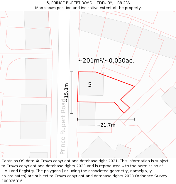 5, PRINCE RUPERT ROAD, LEDBURY, HR8 2FA: Plot and title map