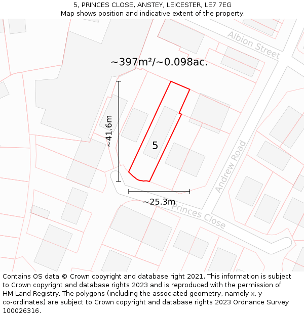 5, PRINCES CLOSE, ANSTEY, LEICESTER, LE7 7EG: Plot and title map