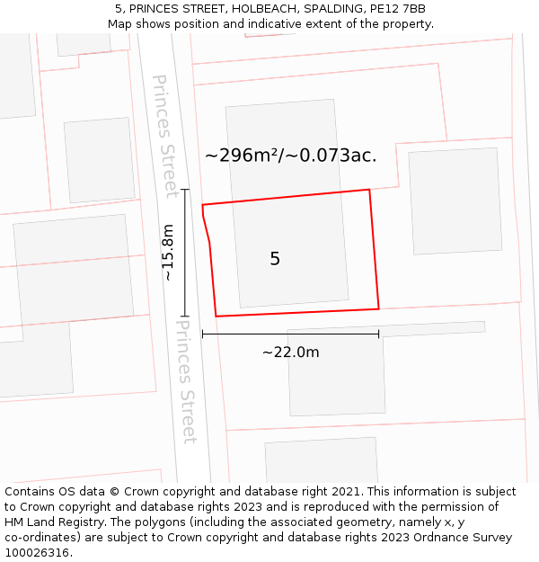 5, PRINCES STREET, HOLBEACH, SPALDING, PE12 7BB: Plot and title map