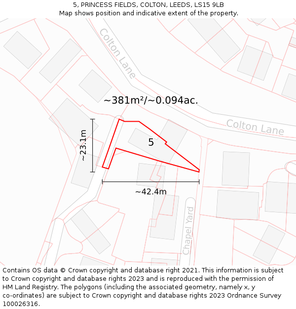 5, PRINCESS FIELDS, COLTON, LEEDS, LS15 9LB: Plot and title map