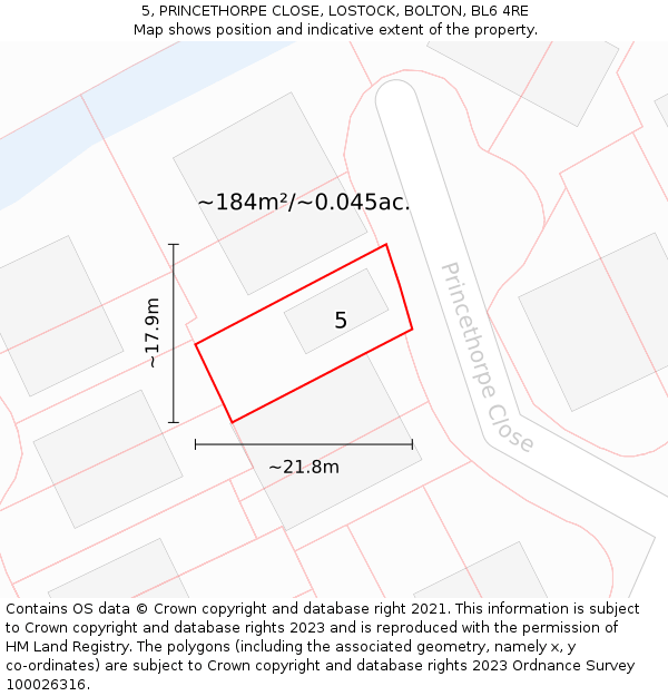 5, PRINCETHORPE CLOSE, LOSTOCK, BOLTON, BL6 4RE: Plot and title map