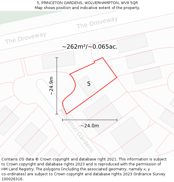 5, PRINCETON GARDENS, WOLVERHAMPTON, WV9 5QR: Plot and title map
