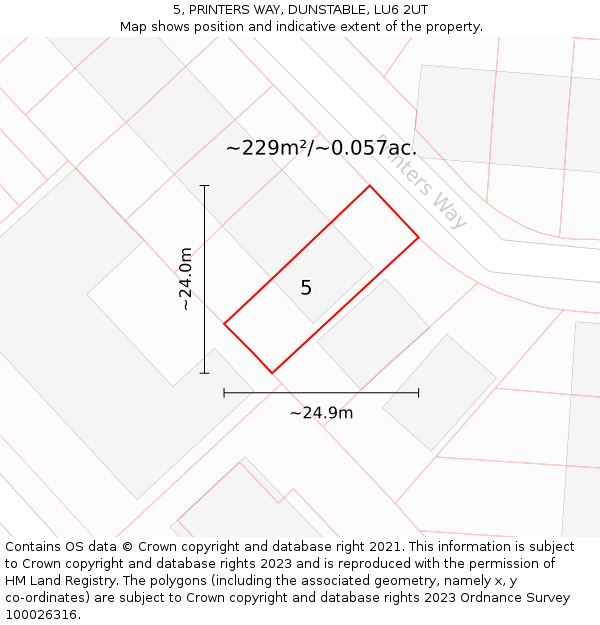 5, PRINTERS WAY, DUNSTABLE, LU6 2UT: Plot and title map
