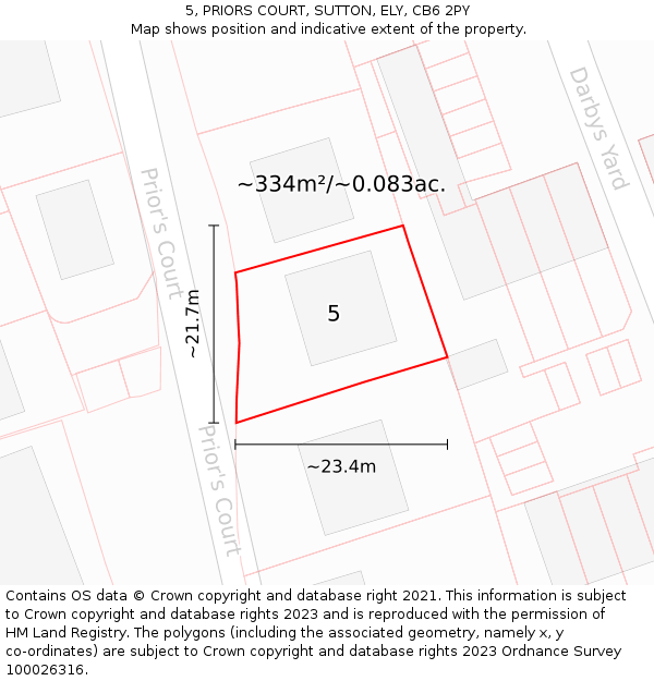 5, PRIORS COURT, SUTTON, ELY, CB6 2PY: Plot and title map