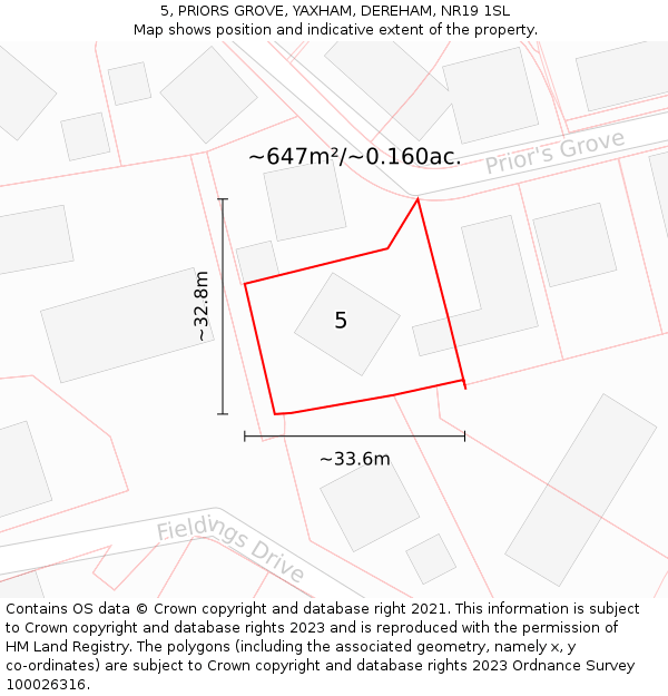 5, PRIORS GROVE, YAXHAM, DEREHAM, NR19 1SL: Plot and title map