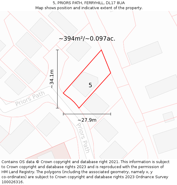 5, PRIORS PATH, FERRYHILL, DL17 8UA: Plot and title map