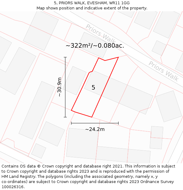 5, PRIORS WALK, EVESHAM, WR11 1GG: Plot and title map