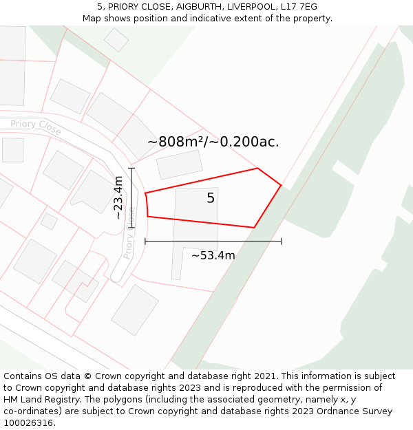 5, PRIORY CLOSE, AIGBURTH, LIVERPOOL, L17 7EG: Plot and title map