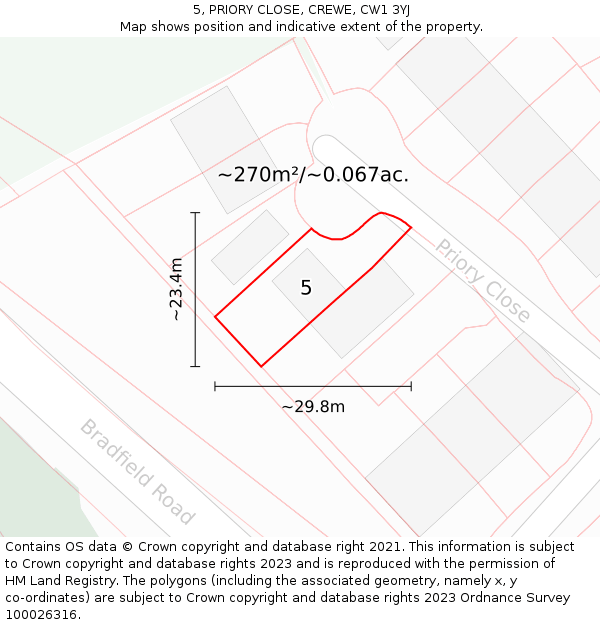 5, PRIORY CLOSE, CREWE, CW1 3YJ: Plot and title map