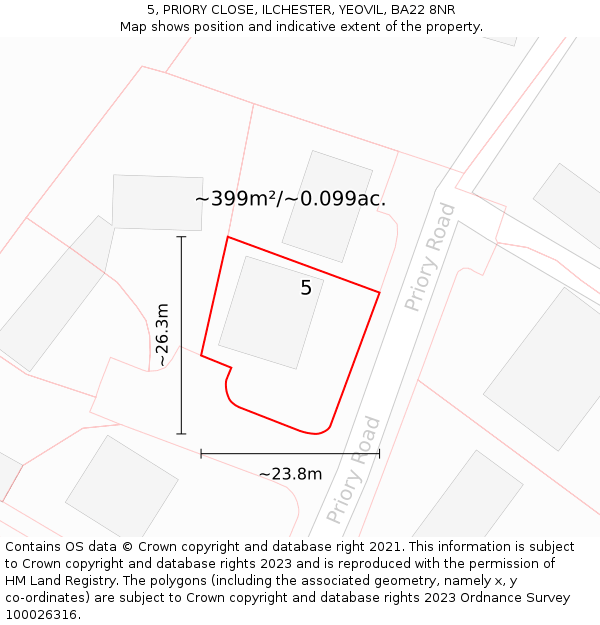 5, PRIORY CLOSE, ILCHESTER, YEOVIL, BA22 8NR: Plot and title map