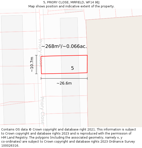 5, PRIORY CLOSE, MIRFIELD, WF14 9EJ: Plot and title map