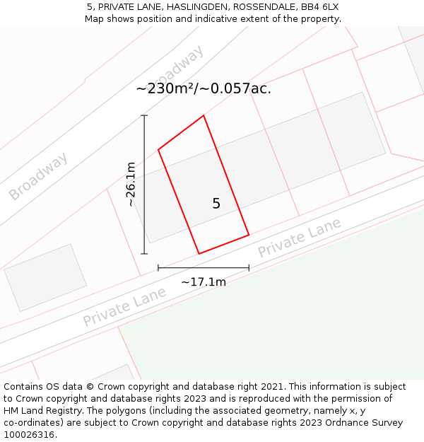 5, PRIVATE LANE, HASLINGDEN, ROSSENDALE, BB4 6LX: Plot and title map