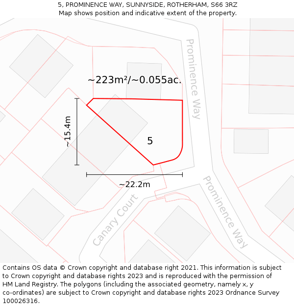 5, PROMINENCE WAY, SUNNYSIDE, ROTHERHAM, S66 3RZ: Plot and title map