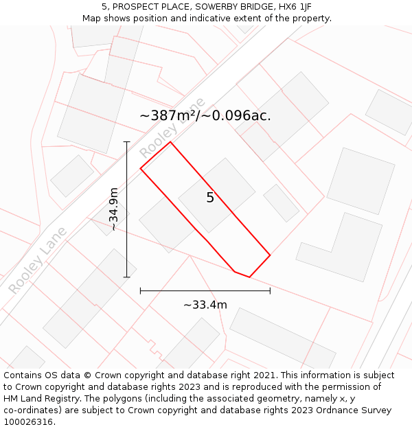 5, PROSPECT PLACE, SOWERBY BRIDGE, HX6 1JF: Plot and title map