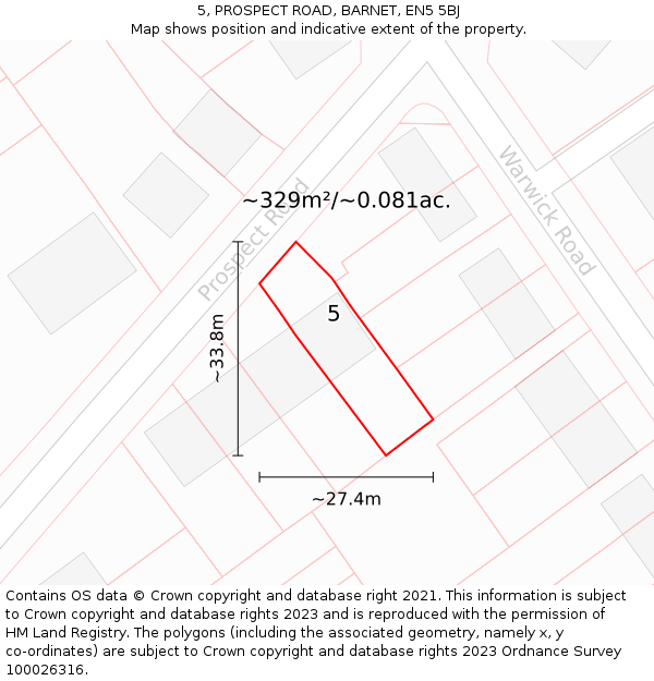 5, PROSPECT ROAD, BARNET, EN5 5BJ: Plot and title map