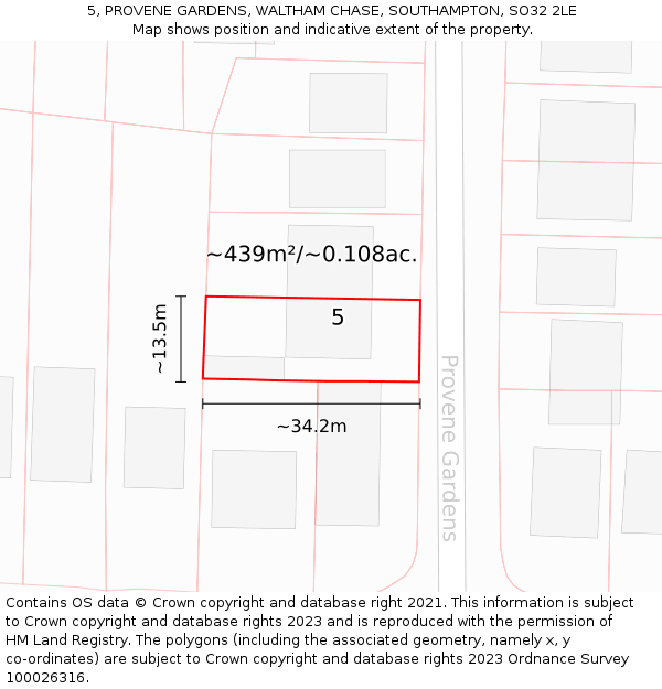 5, PROVENE GARDENS, WALTHAM CHASE, SOUTHAMPTON, SO32 2LE: Plot and title map